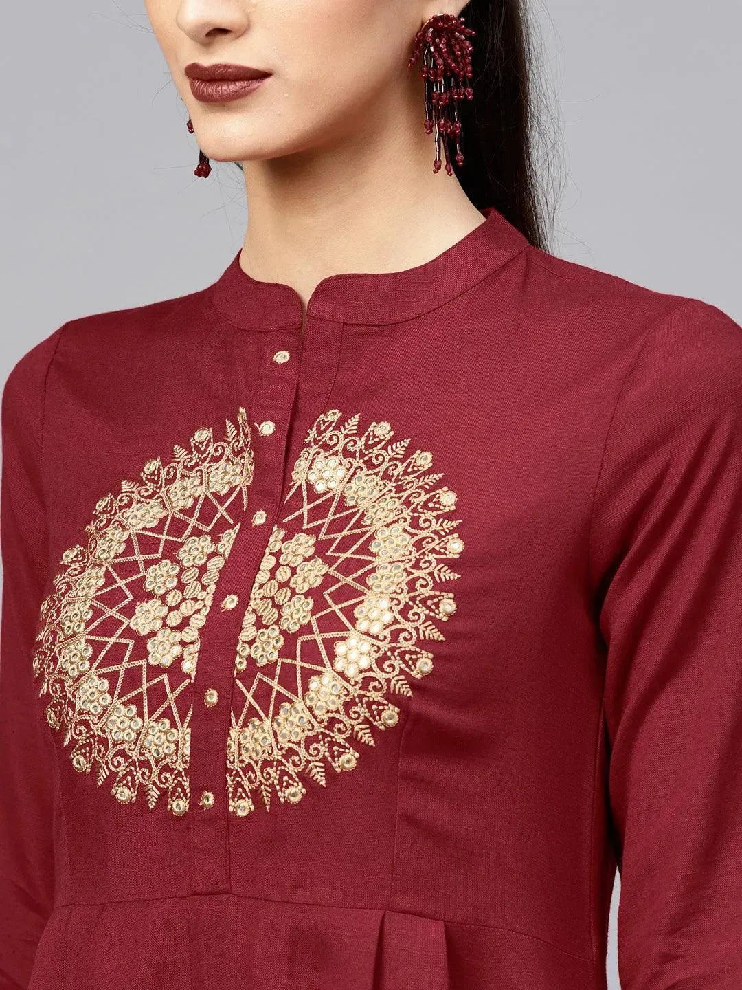 Libas Maroon Solid Rayon Kurta