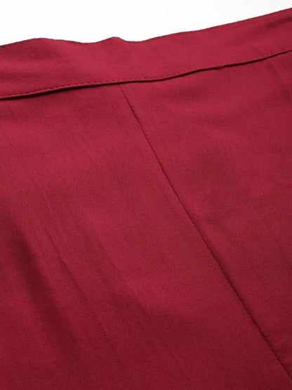 Libas Maroon Solid Rayon Trousers