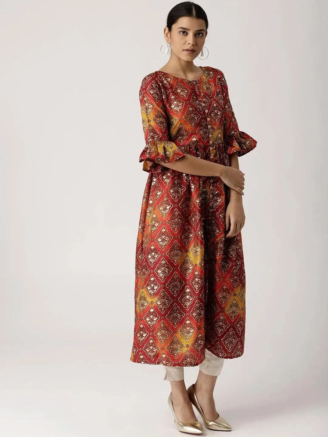 Libas Multicoloured Self Design Chanderi Kurta