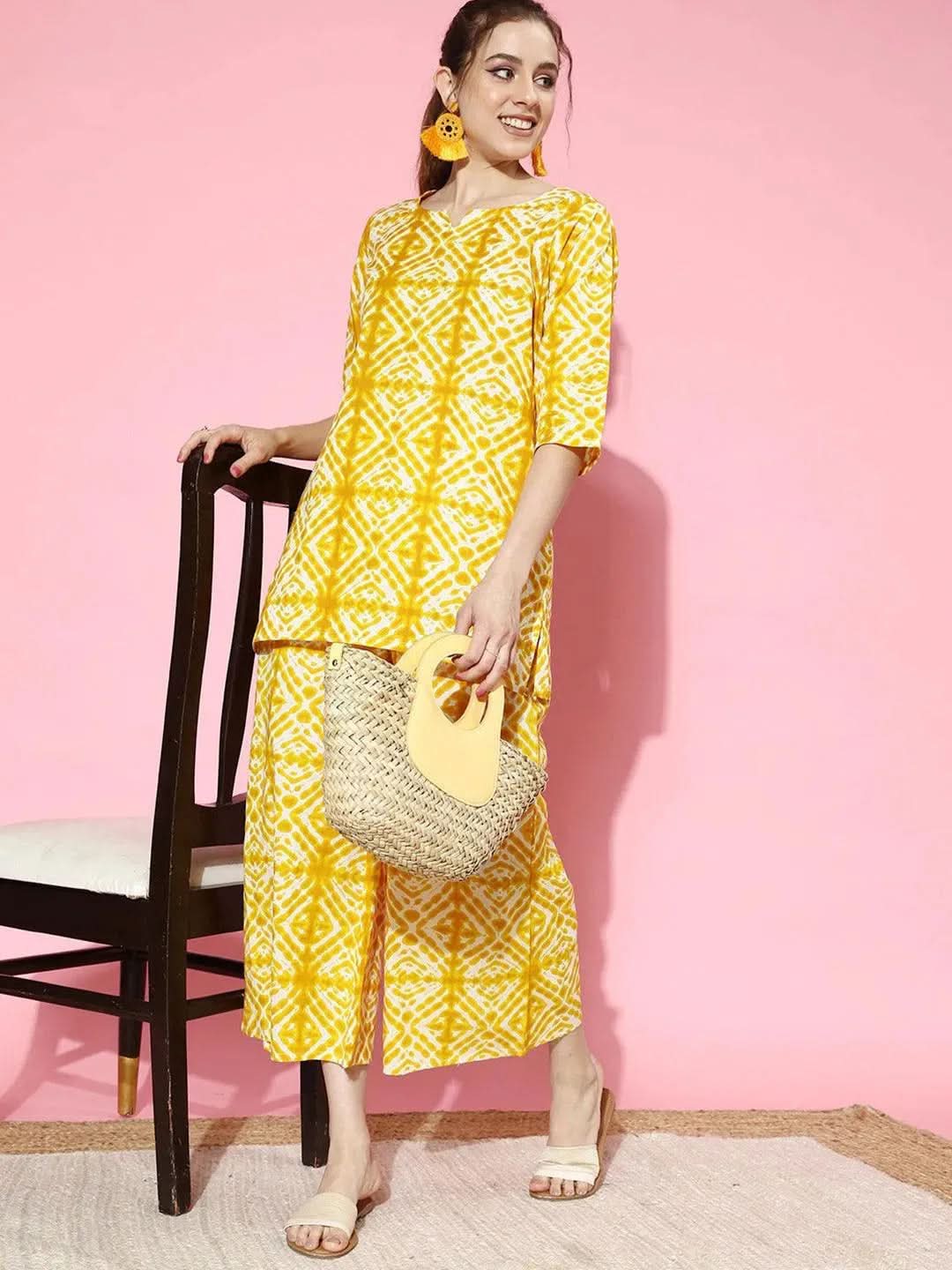 Libas Mustard Printed Cotton Night Suit