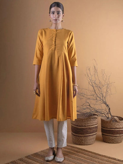 Libas Mustard Solid Cotton Kurta
