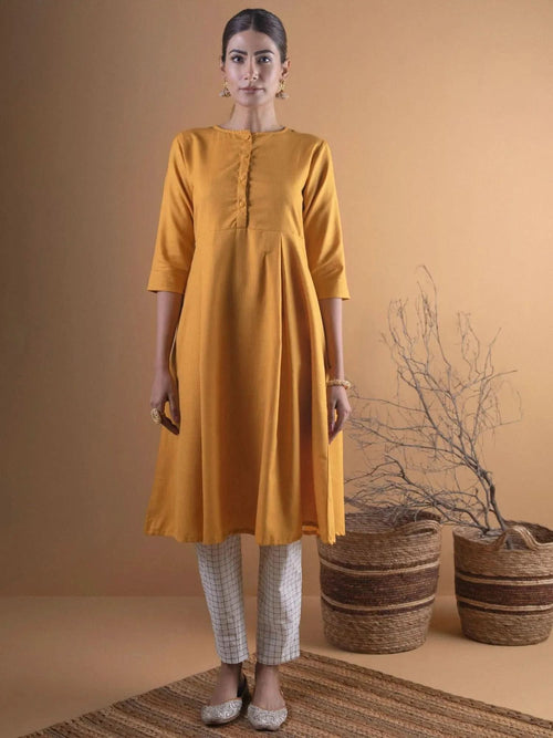Libas Mustard Solid Cotton Kurta