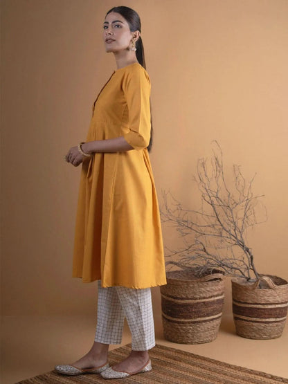 Libas Mustard Solid Cotton Kurta