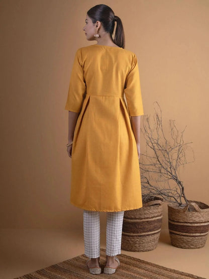 Libas Mustard Solid Cotton Kurta