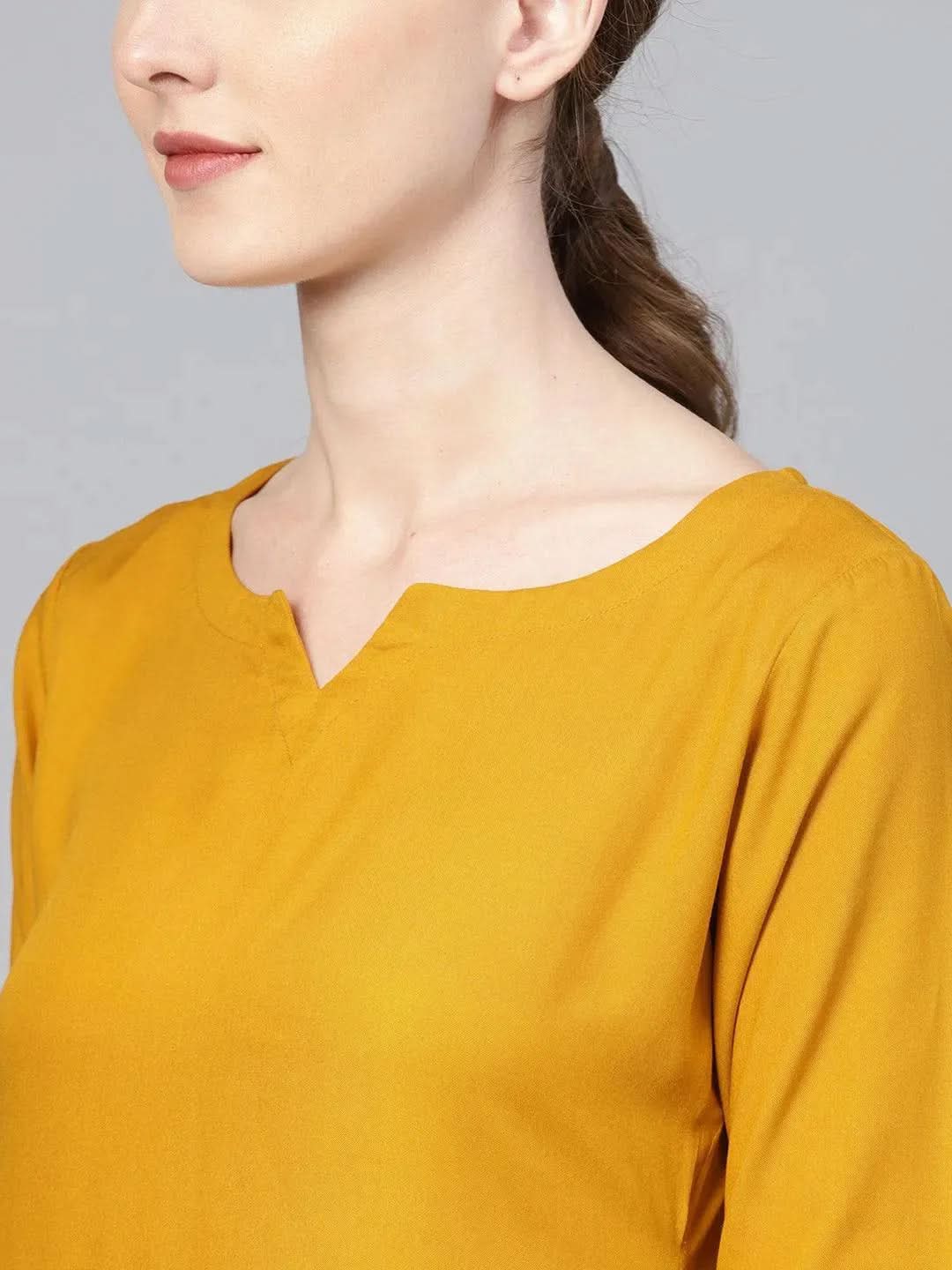 Libas Mustard Solid Rayon Straight Kurta With Palazzos & Dupatta