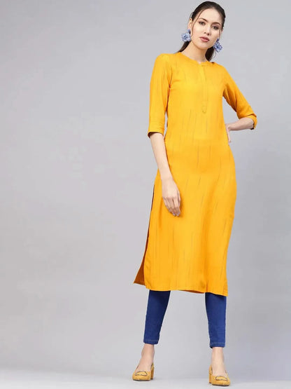 Libas Mustard Striped Rayon Kurta