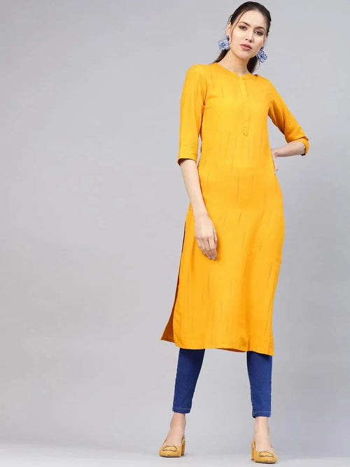 Libas Mustard Striped Rayon Kurta