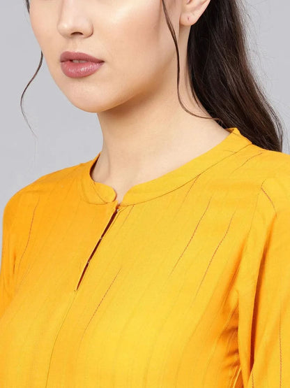 Libas Mustard Striped Rayon Kurta
