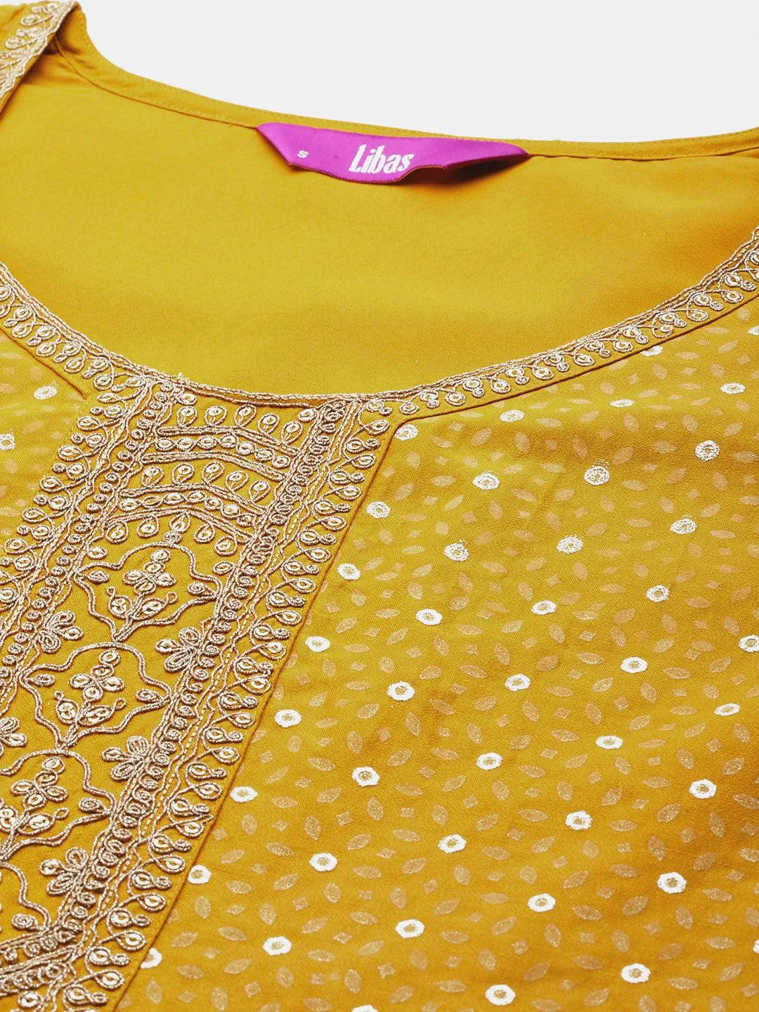 Libas Mustard Yoke Design Silk Blend Straight Suit With Dupatta