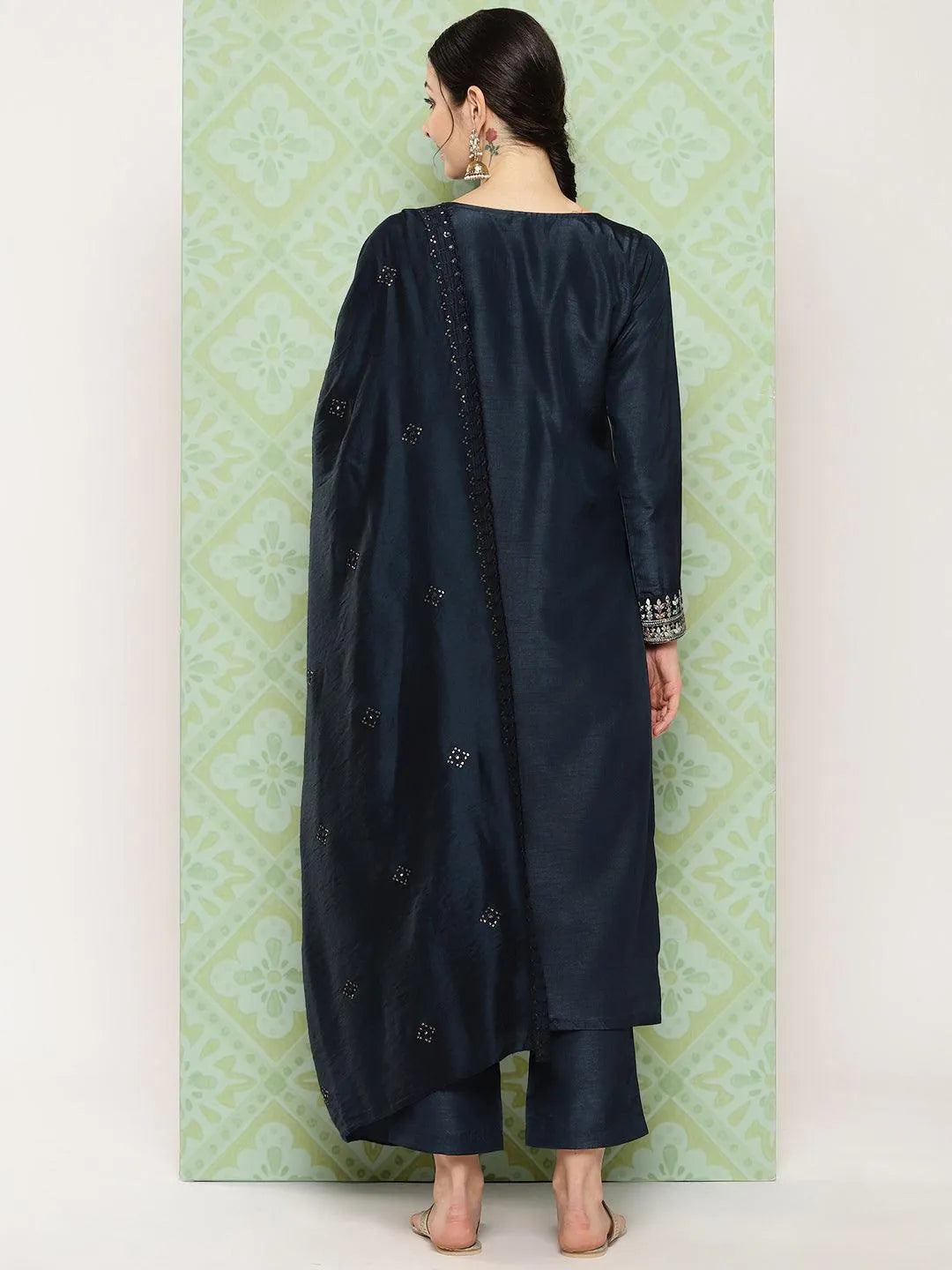 Libas Blue Printed Silk Straight Suit With Dupatta