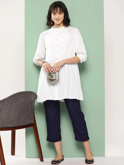 Libas Navy Blue Solid Rayon Trousers