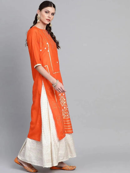 Libas Orange Printed Chanderi Kurta