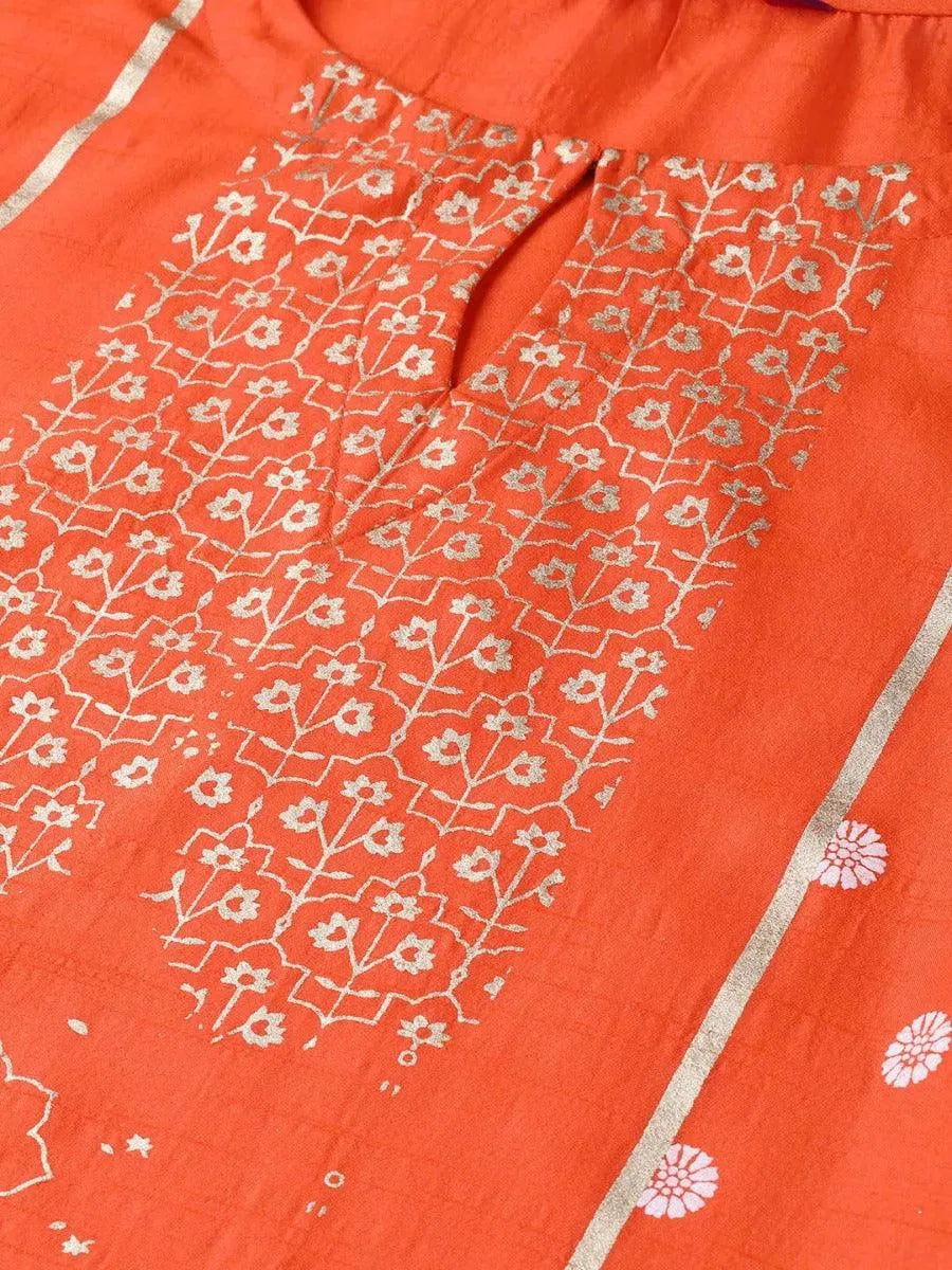 Libas Orange Printed Chanderi Kurta