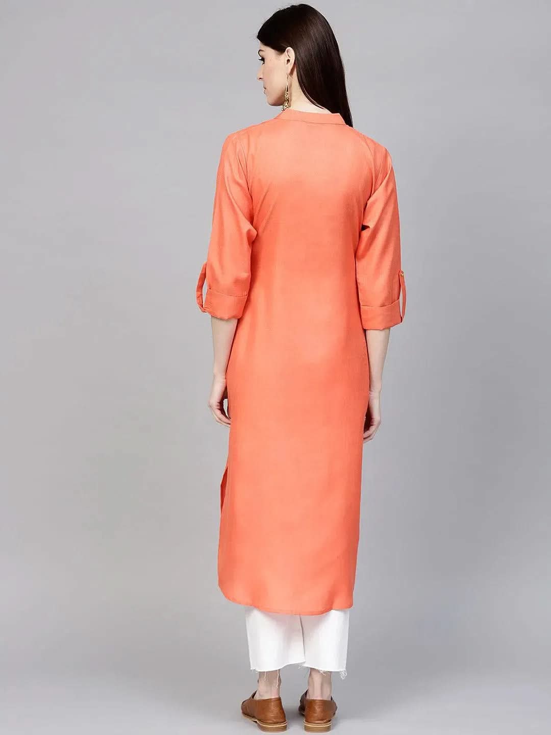 Libas Orange Solid Cotton Kurta