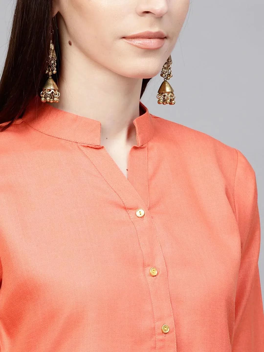 Libas Orange Solid Cotton Kurta