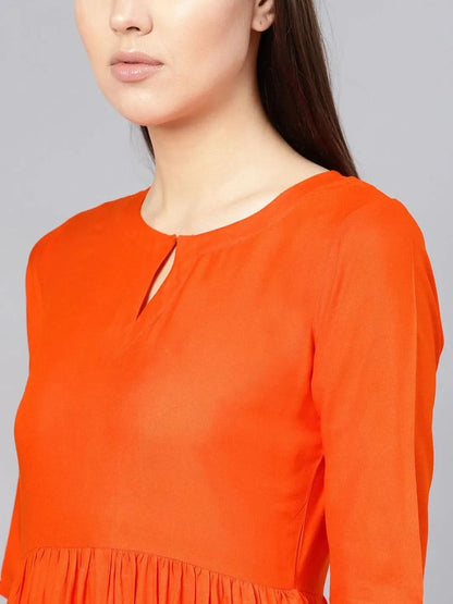 Libas Orange Solid Rayon A-Line Kurta With Palazzos & Stole