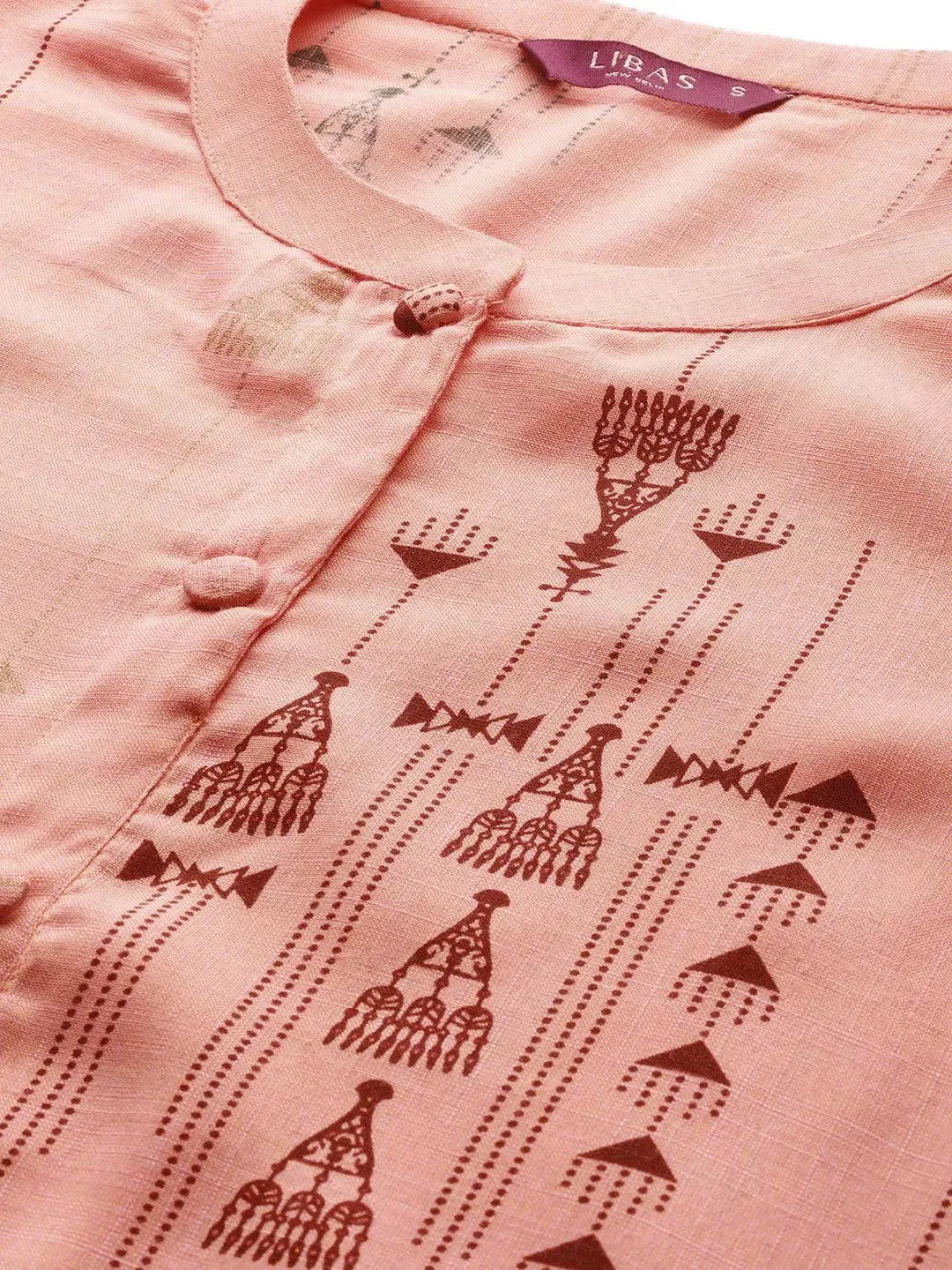 Libas Peach Printed Rayon Kurta