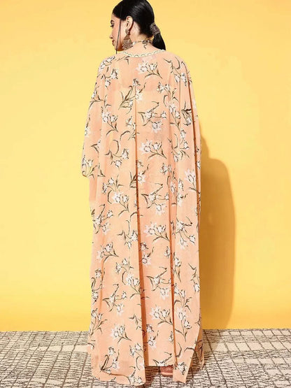 Libas Peach Solid Georgette 3 Piece Co-Ords
