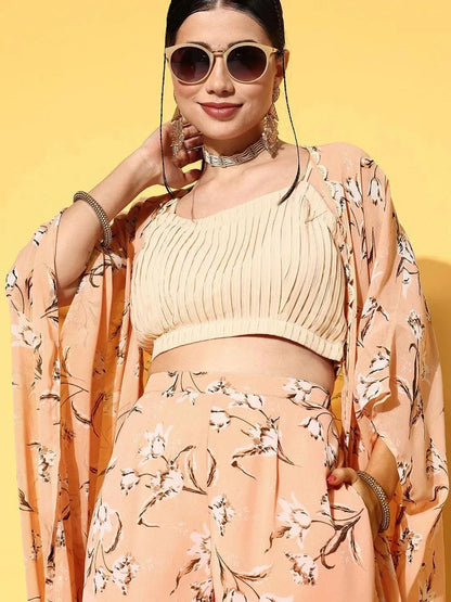 Libas Peach Solid Georgette 3 Piece Co-Ords