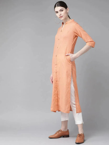 Libas Peach Striped Cotton Kurta