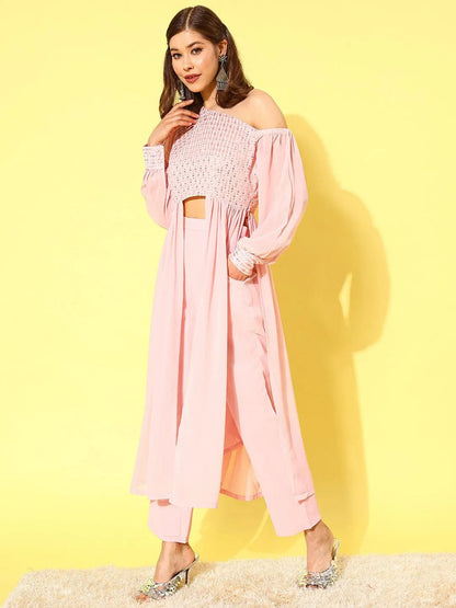 Libas Pink Embellished Georgette Co-Ords