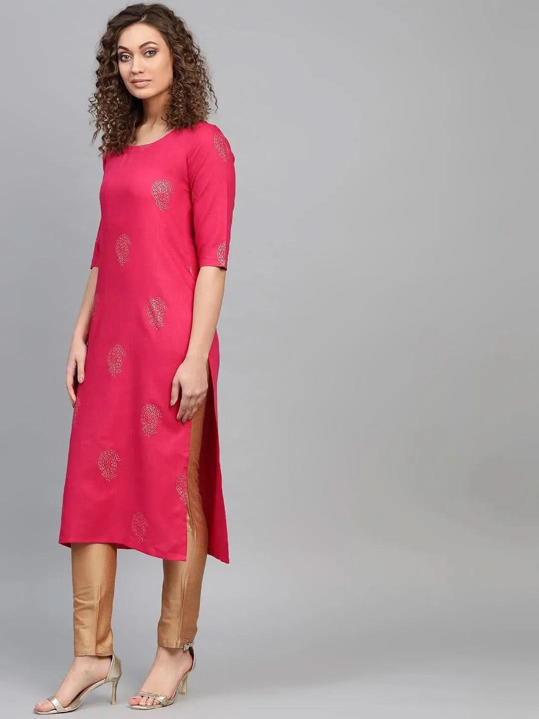 Libas Pink Printed Cotton Kurta