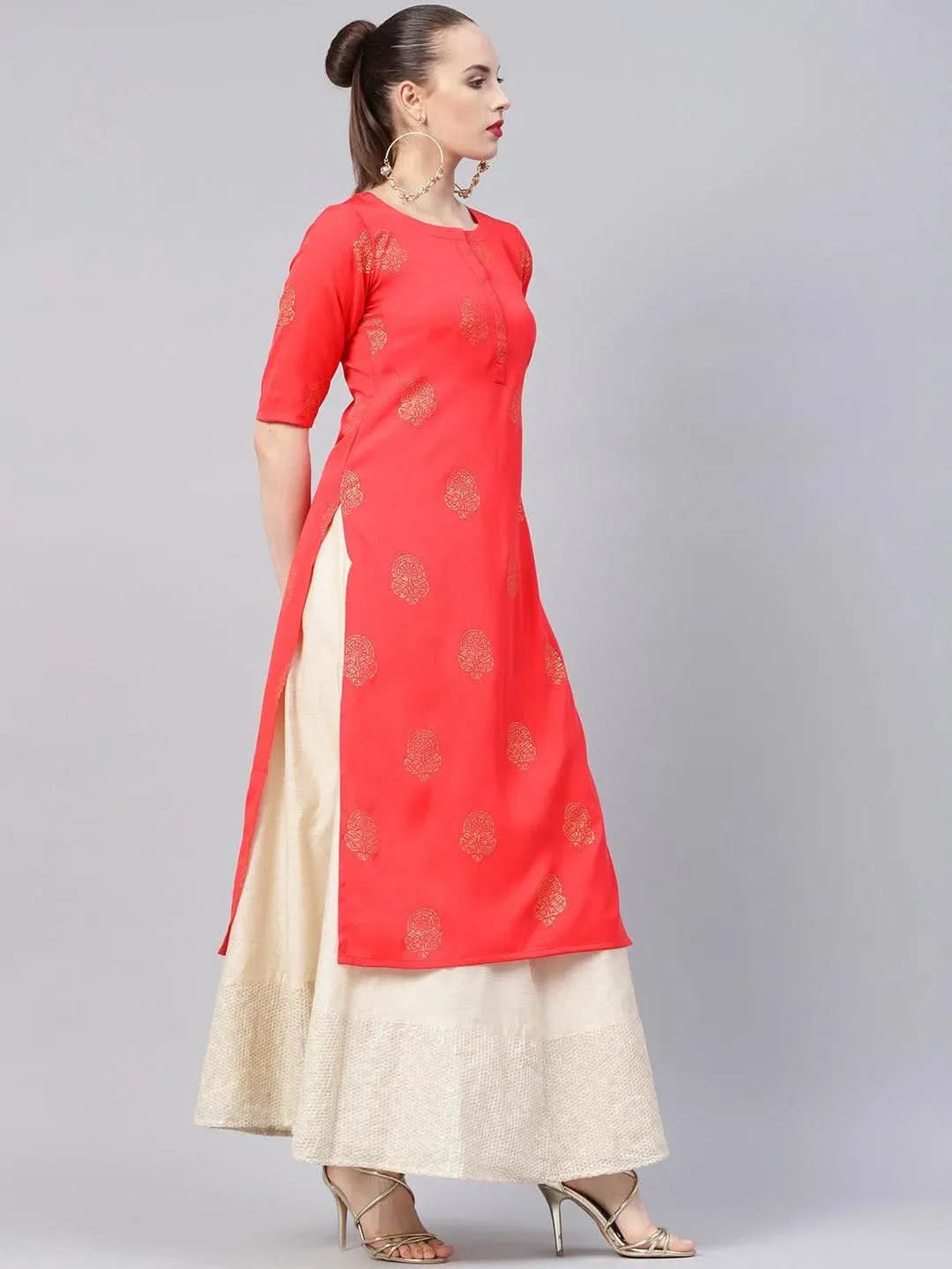 Libas Pink Printed Crepe Kurta