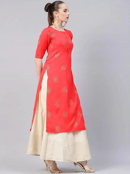 Libas Pink Printed Crepe Kurta