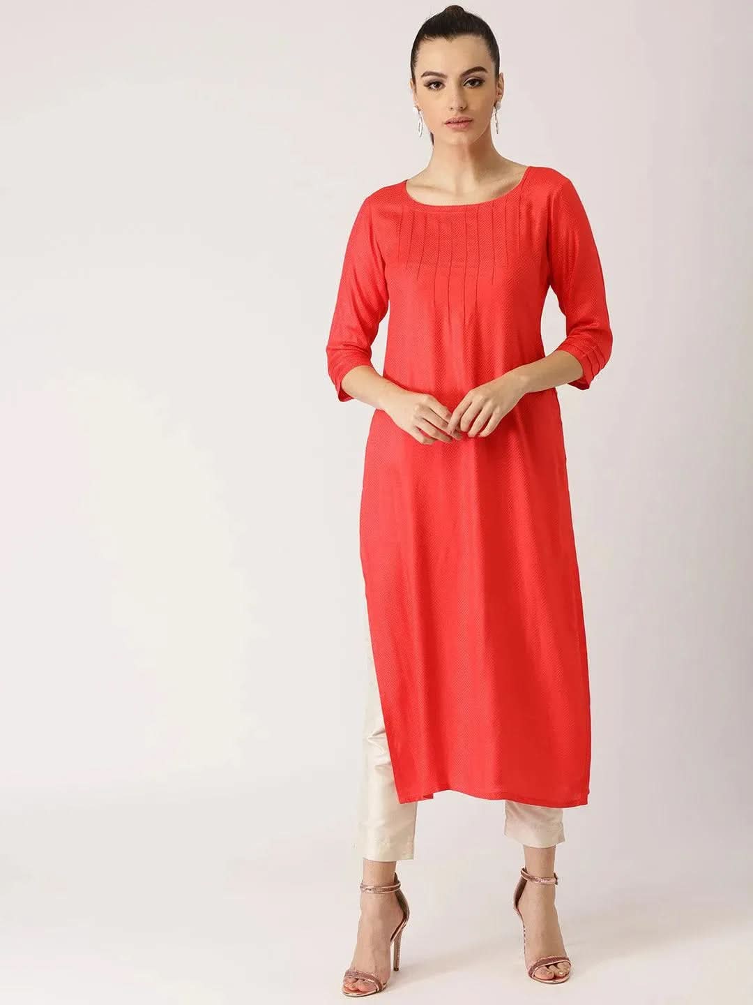 Libas Pink Self Design Rayon Kurta