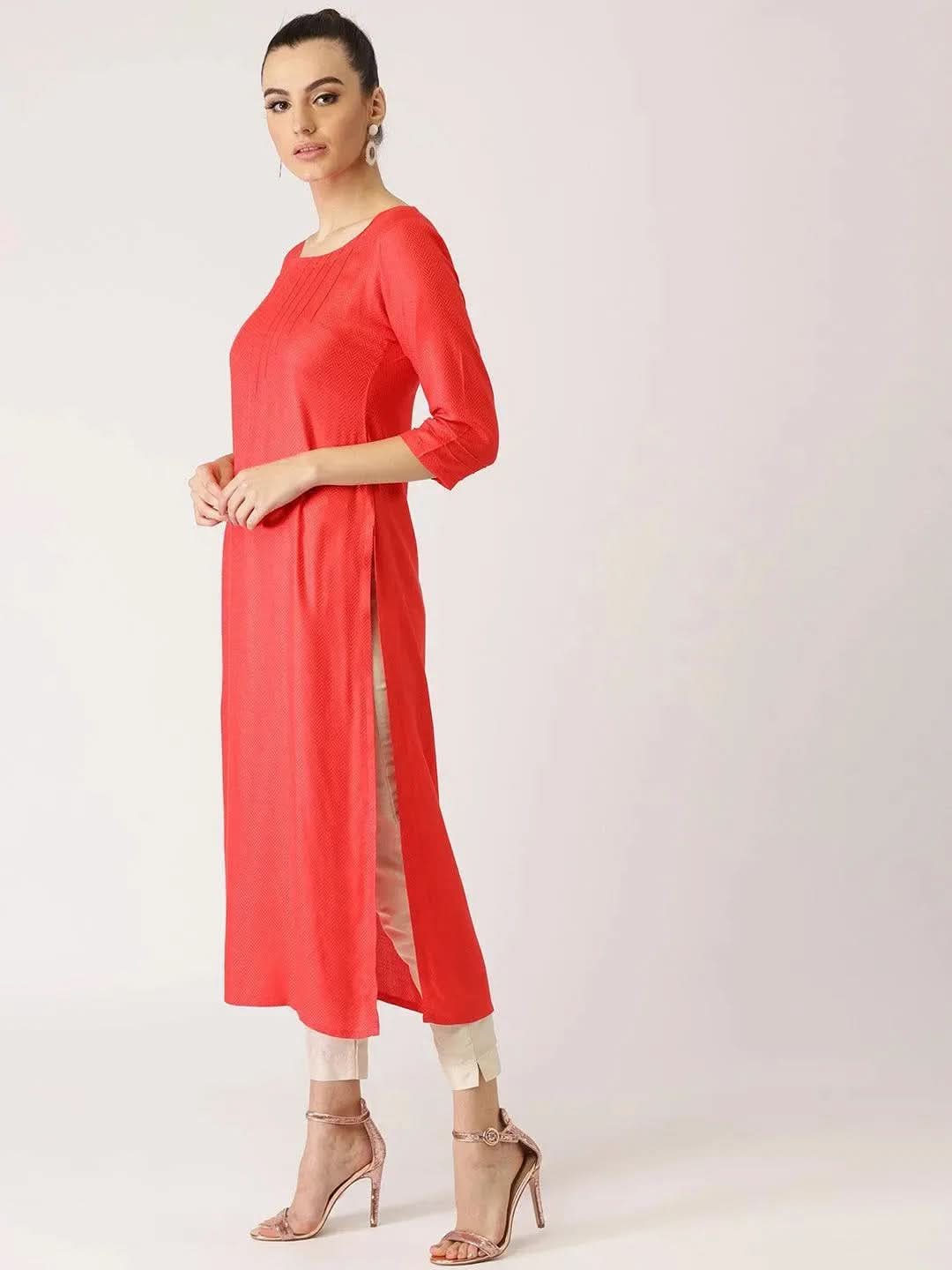 Libas Pink Self Design Rayon Kurta