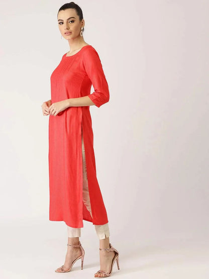Libas Pink Self Design Rayon Kurta