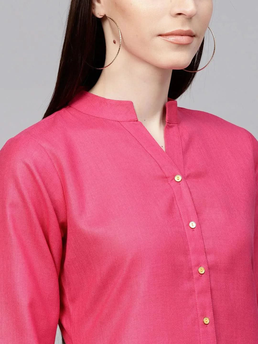 Libas Pink Solid Cotton Kurta