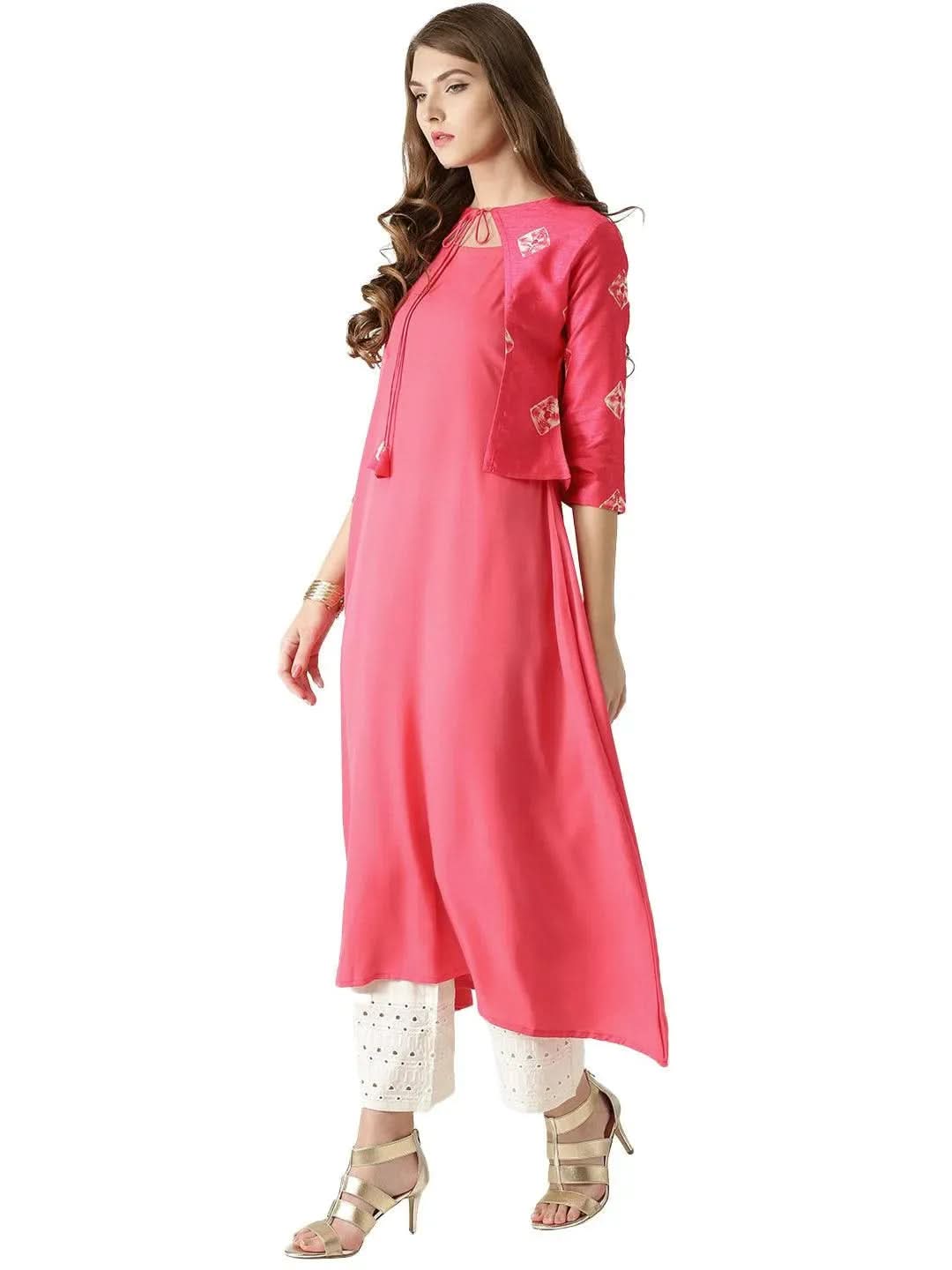 Libas Pink Solid Crepe Kurta With Jacket