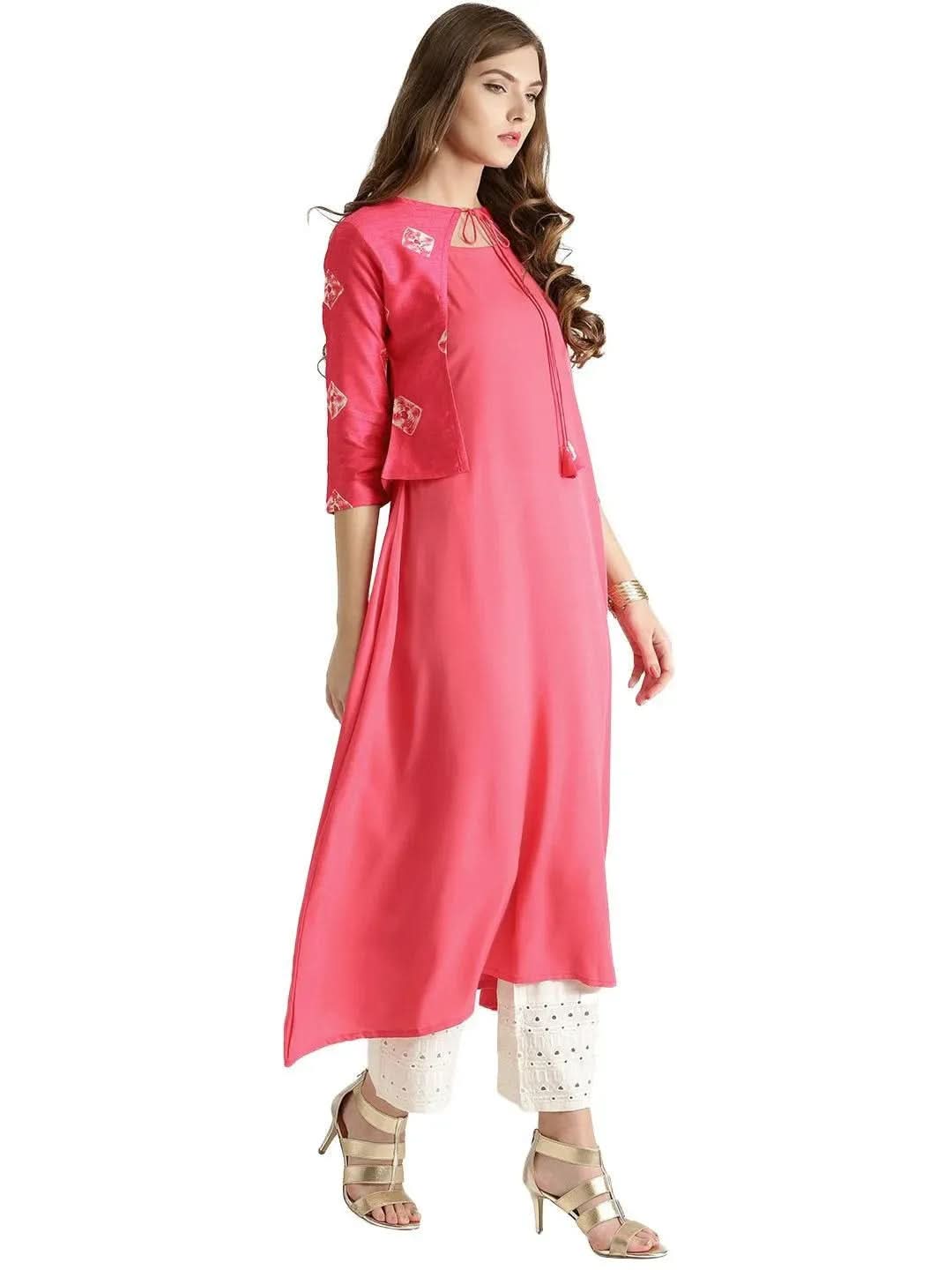 Libas Pink Solid Crepe Kurta With Jacket