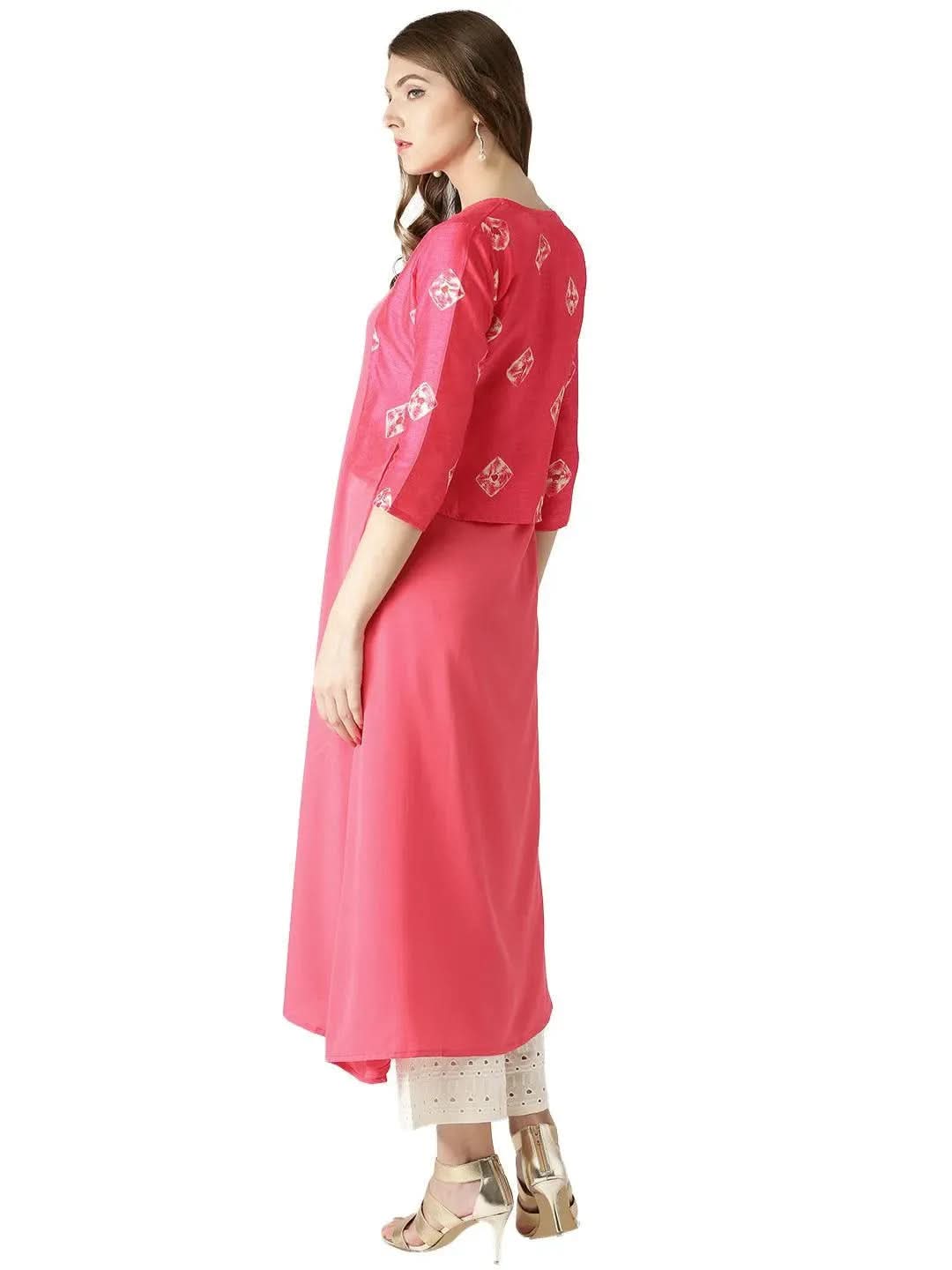 Libas Pink Solid Crepe Kurta With Jacket