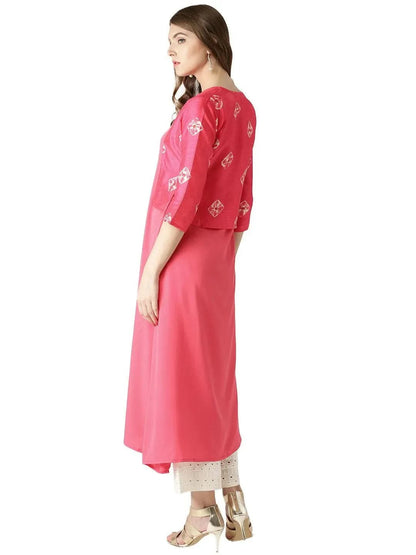 Libas Pink Solid Crepe Kurta With Jacket