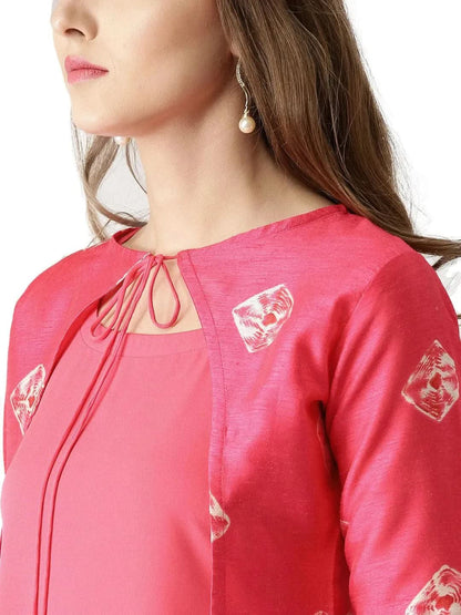 Libas Pink Solid Crepe Kurta With Jacket