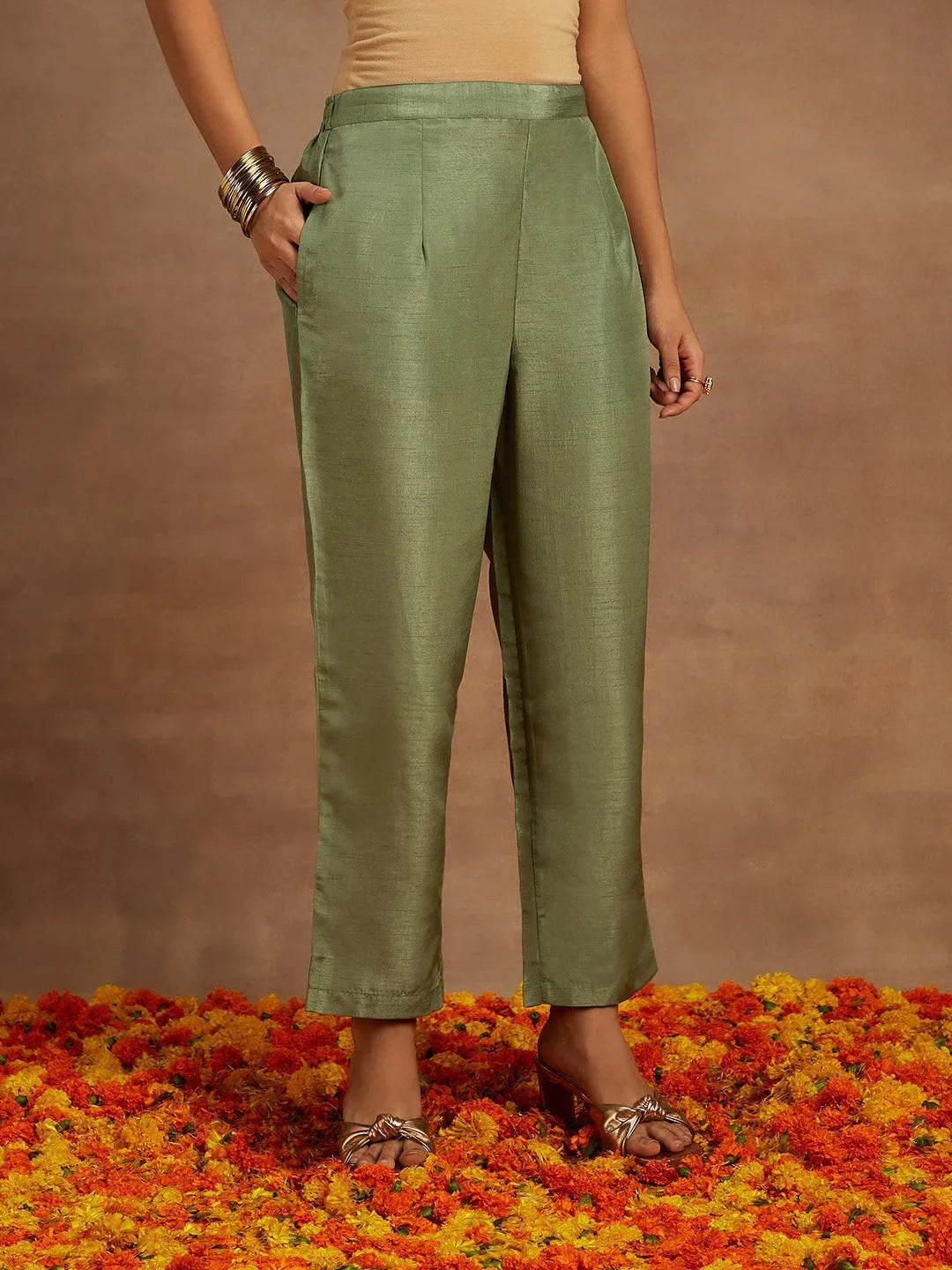 Libas Green Embroidered Silk Straight Suit With Dupatta