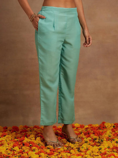 Libas Green Embroidered Silk Straight Suit With Dupatta