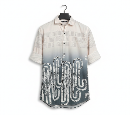 Men's Faded Typography Print Casual Full Sleeve Shirt