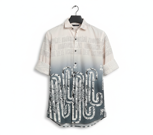 Men's Faded Typography Print Casual Full Sleeve Shirt
